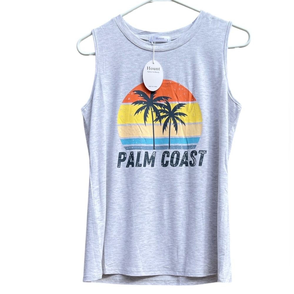 NWT Hount Gray “Palm Coast” Muscle Tank Top Palm Trees Summer Size Medium